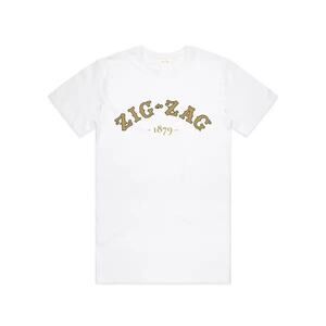 Zig-Zag White Graphic T-Shirt L- Classic Gold Logo - Casual Unisex Tee